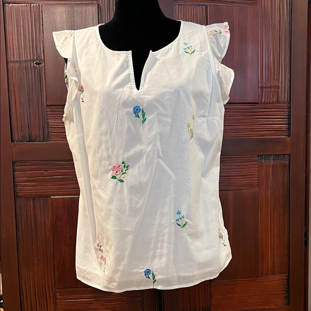 Talbots, Lined, Floral Embroidered CottonTop with side zipper, so pretty, LP